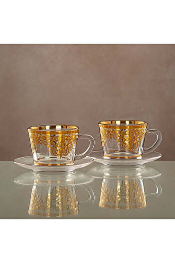 Radin Almarjan Cup & Saucer Set Clear & Gold 6 pieces