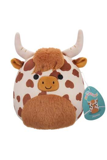 Squishmallows Little Plush 7.5 inch Alonzo Brown and White Highland Cow Officially Licensed Kellytoy