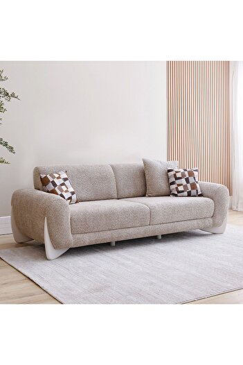 Danube Home Vesta 3 Seater Fabric Sofa - Light Grey, Stylish & Comfortable, Wood & Metal Frame, Turkey