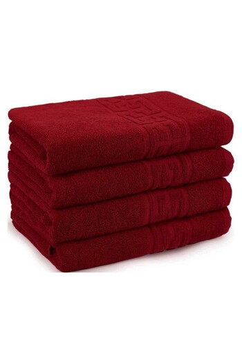 TRUVA Set of 4 Greek pattern towels, 70x140cm, 100% Pakistani cotton, density 500g/m² – grenadine