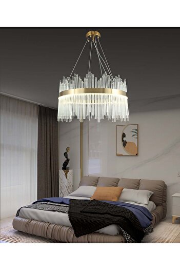 RFAN LED Chandelier, Model 8817/400, Crystal Texture, Metal, 64W, Gold