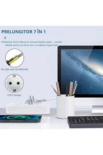 varioshop VarioShop® 2 m extension cord, 3 sockets, 4 USB ports and 1 USB-C port, the smart solution for more