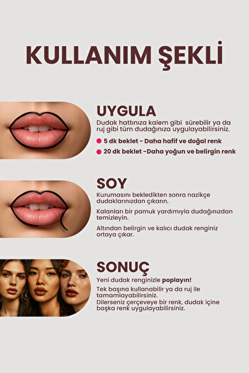 POP Beauty Soyulabilir Dudak Kalemi - Peel-Off Lip Tattoo, P03, KAHVERENGİ