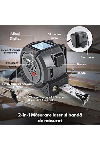 PRIMEDEO Professional Multifunctional Laser Tape Measure 3 in 1, PRIMEDEO®, 60M Measurement Rangefinder, Laser Level