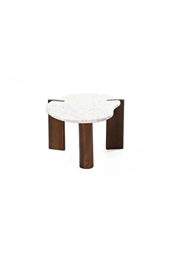 Danube Home Wren Marble Top Medium Coffee Table - White/Walnut, Solid Wood, Stylish Living Room Furniture