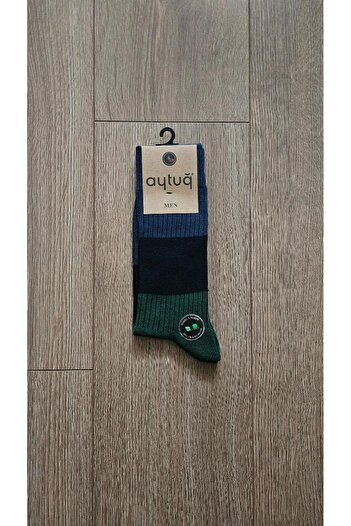 Aytuğ 3 Pairs Men's Towel Group (Grey-Blue-Burgundy) Combed Cotton Socks - 24419