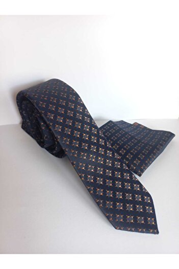 Kravatistan Square Patterned Thin Tie and Handkerchief Set