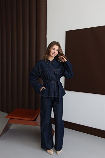 LOISY Women's Washable Belted Denim Suit