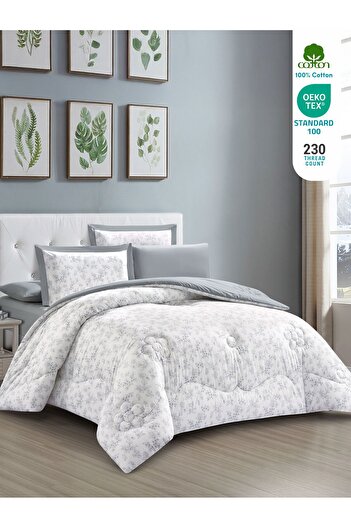Donetella 6-Piece Cotton King Comforter Set 250x230cm – 350 GSM Fill, Elegant Print