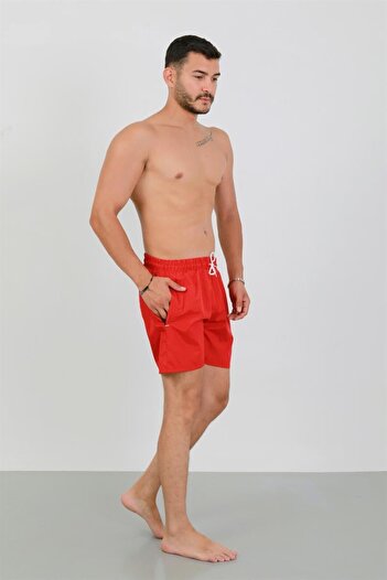 Celira Men's Zippered Pocket Swim Shorts Red Nsla0036