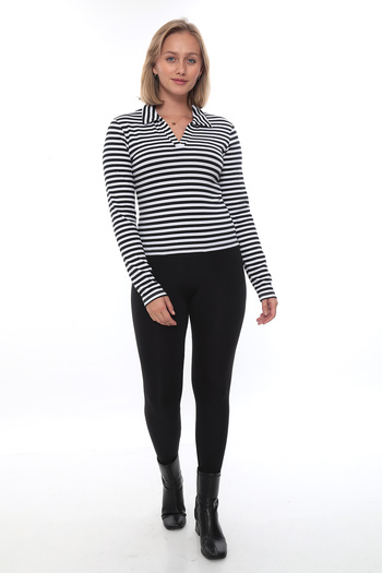 Lumessa Black and White Striped Polo Neck Long Sleeve 2333Lms