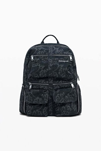 Desigual Large embroidered denim backpack