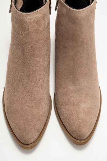 LuviShoes Γυναικείες μπότες με τακούνι JAYER Mink Suede από γνήσιο δέρμα με φερμουάρ
