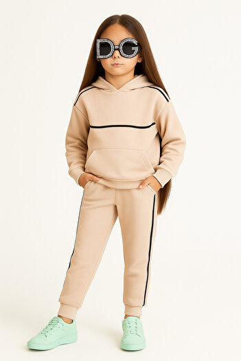 minitrends Hooded Pocketed Girls' Top and Bottom Set 100% Cotton
