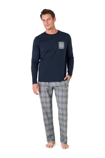 Pierre Cardin Men's Long Sleeve Crew Neck Pajama Set 6107
