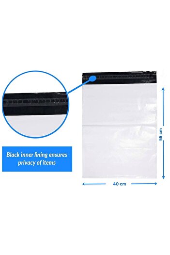 MARKQ 100 Pack White Poly Mailers Bags | 40x55 cm Adhesive Self-Seal Shipping Bags for Delivery