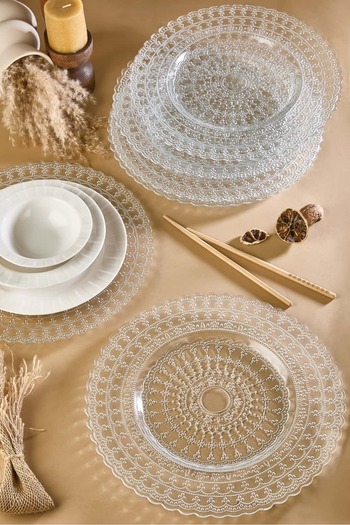 Lora Bianca Pizzo 6-Piece Transparent Glass Plate Set 32 cm