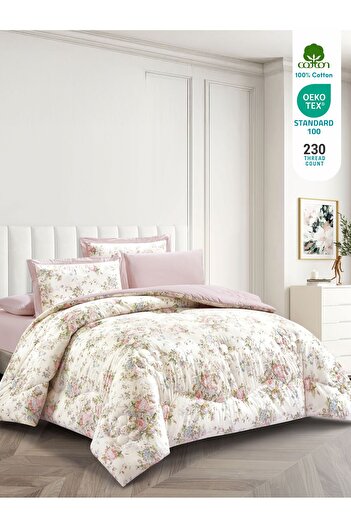 Donetella 6-Piece Cotton King Comforter Set 250x230cm – 350 GSM Fill, Elegant Print