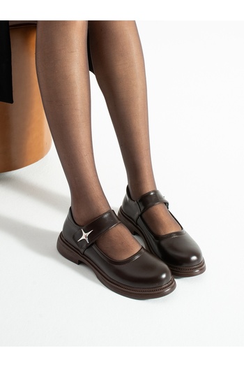 ALEMDAR AYAKKABI Clash Women's Loafer with Brown Velcro Helmet (Fastener) Detail