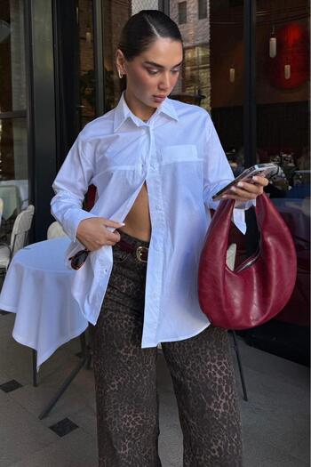 Madmext White Straight Cut Buttoned Women's Shirt Mg2583