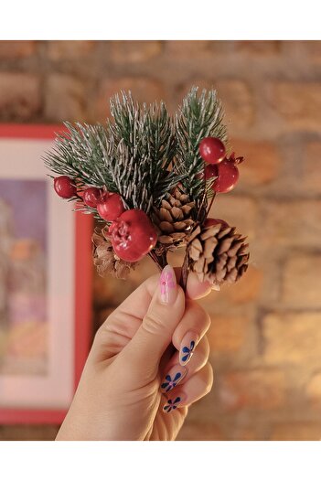 roco paper Kokina New Year's Flower, Artificial Pine Cone Cherry Cluster, Decorative New Year Ornament, 13 cm - Set of 12