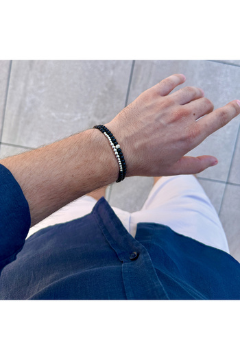 Velar Bracelets Cord Bracelet with Onyx and 925 Silver Balls