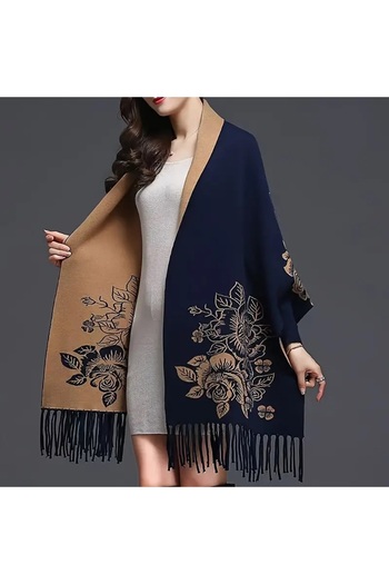 DU Stretchy faux wool shawl cardigan with fringes at the ends, suitable for winter and night outings, 185 * 60 cm