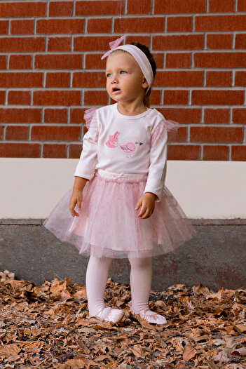 Miny Center Baby Girl Set with Floral Printed Tutu Skirt