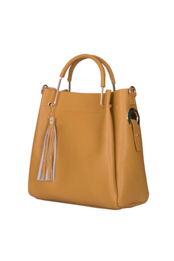 U Women's leather bag with metal handles – mustard yellow color