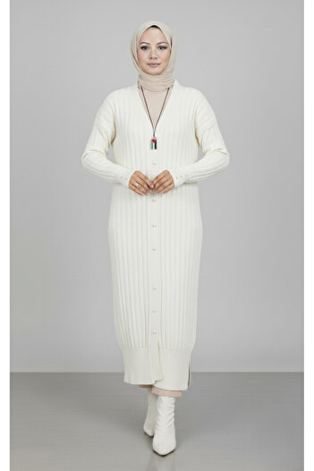 hayal giyim Women's Trend Thin Textured V-Neck Long Cardigan