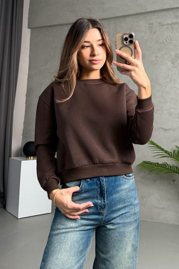 ModaPlaza Women's 3 Thread Inner Ribbed Crew Neck Sweat 21614