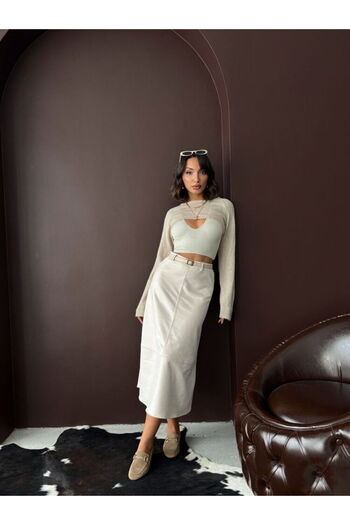Ecenin Favorileri Scuba Suede Midi Length Women's Skirt