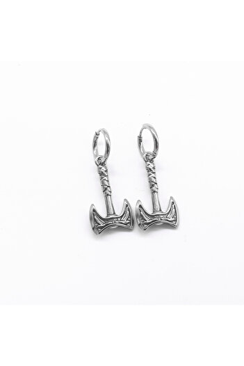 Viking Double Axe Design Ring-Through 316L Stainless Steel Earrings Pair