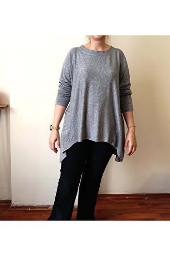 Butik Şans Asymmetrical Cut Crew Neck Italian Knit Blouse