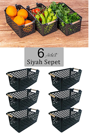 ego home 6 Pieces Multi-Purpose Organizer Basket with Handles - Inside Cabinet and Refrigerator Organizer Basket - Black