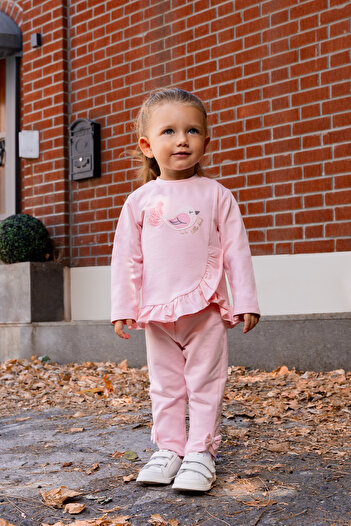 Miny Center Baby Girl Double Set with Bow and Ruffle Detail