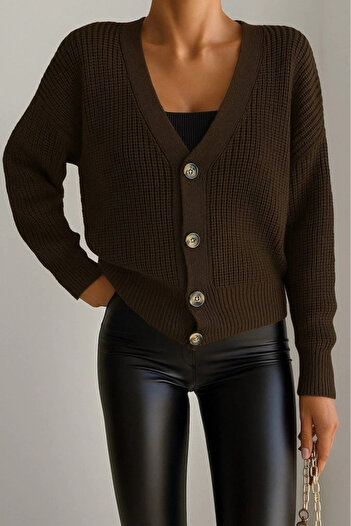 Silerra Women's Long Sleeve Button Detail Knitwear Cardigan