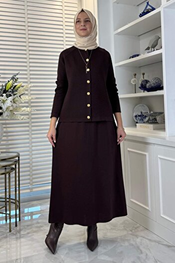 Rabia Şamlı Melis Çelik Knitted Sweater Set Bitter Brown