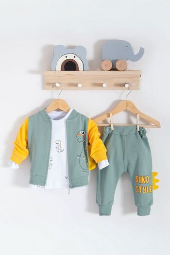 Minigimin Cicileri My Little One's Cicileri Dino Patterned Baby Boy 3-Piece Set - Yellow