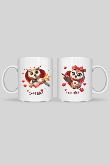 giftkonsept Romantic Owl Figured Gift for Dear Wife and Husband, Set of 2 Mugs