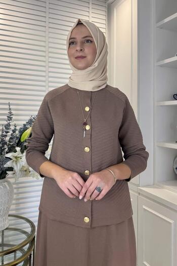 Rabia Şamlı Melis Çelik Knitted Sweater Set Milk Coffee