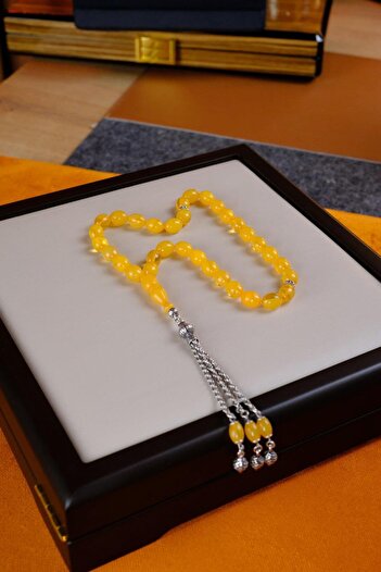 dergah tesbih Elegant Design Silver Tassel Fire-I Crimped Amber Prayer Beads