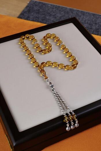 dergah tesbih Elegant Design Silver Tassel Fire-I Crimped Amber Prayer Beads