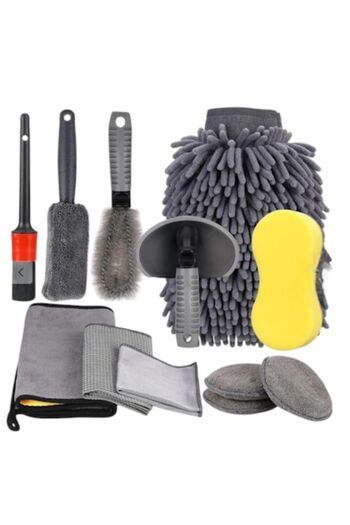 OEM Set 12 Accessories for Car Cleaning, Interior and Exterior, Rims Cleaning, Tires, Grey
