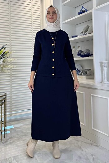 Rabia Şamlı Melis Çelik Knitted Sweater Set Navy Blue