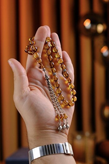 dergah tesbih Elegant Design Silver Tassel Fire-I Crimped Amber Prayer Beads
