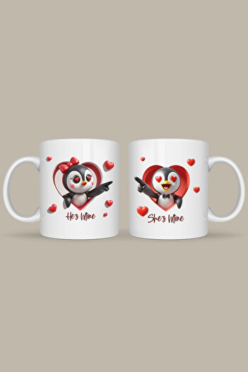 giftkonsept Romantic Gift Cute Penguins Printed Double Mug Set
