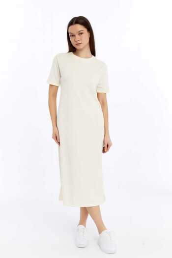 Maison La Femme Women's Dress Casual Slit Detailed Short Sleeve Maxi