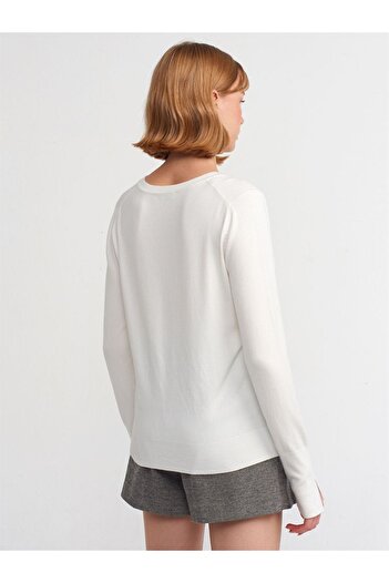 Dilvin V-Neck Sleeve Slit Sweater