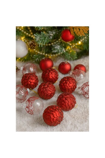 OEM Set of 12 Christmas baubles, With glitter and shiny pebbles, Round/Cone shape, Classic decor